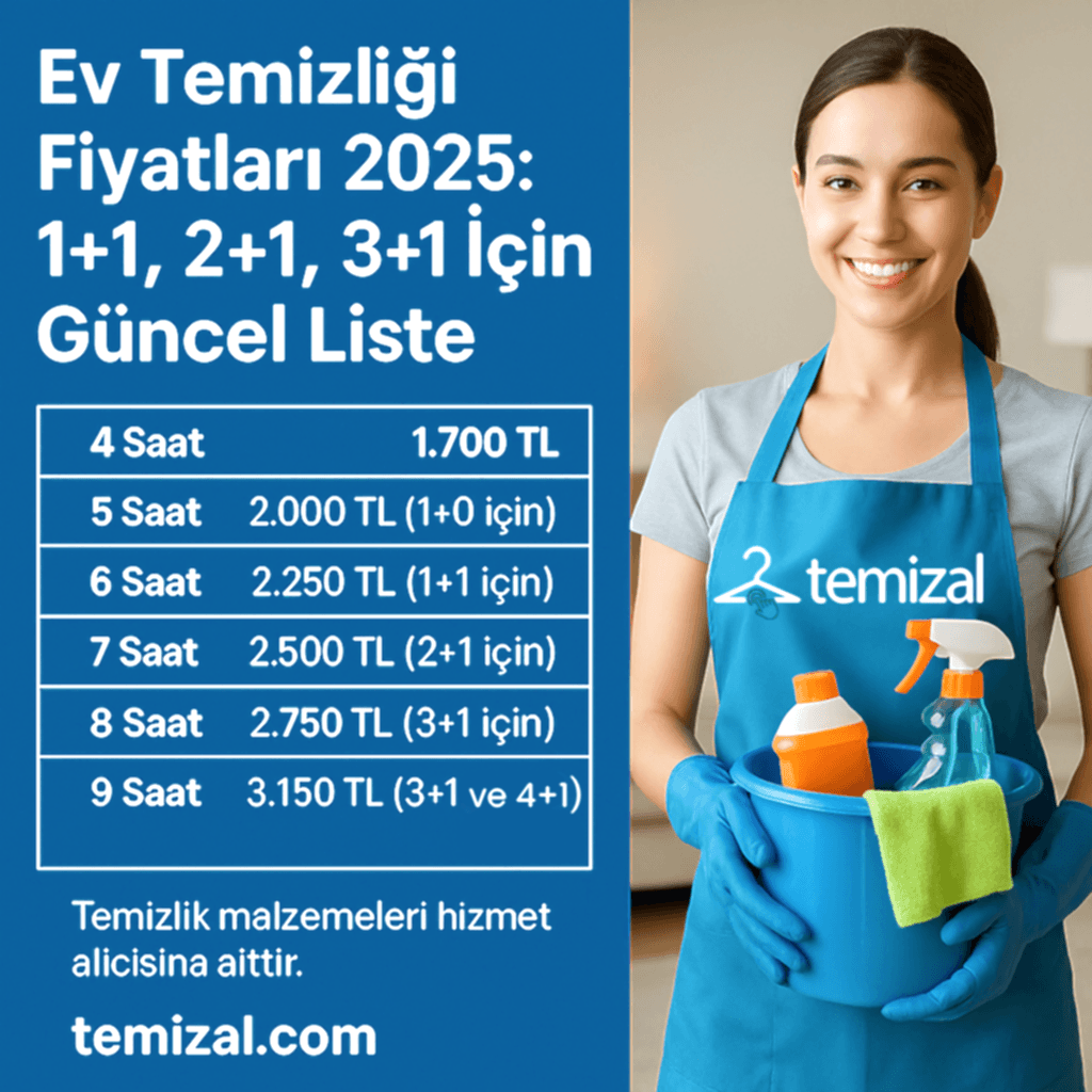 Ev Temizliği Fiyatları 2025: 1+1, 2+1, 3+1 İçin Güncel Liste