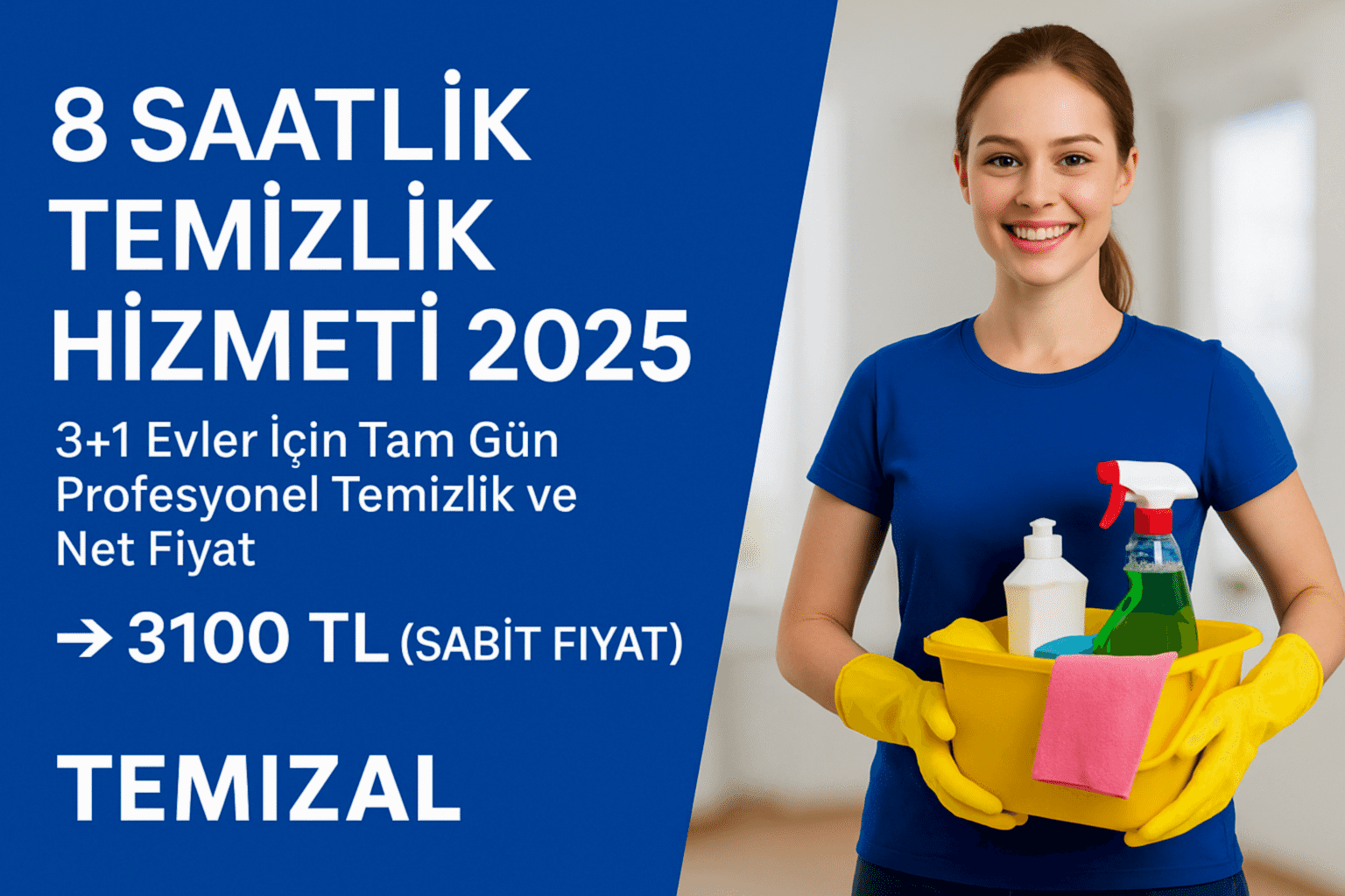8 Saatlik Temizlik Hizmeti 2025 – 3+1 Evler İçin Tam Gün Profesyonel Temizlik ve Net Fiyat | Temizal