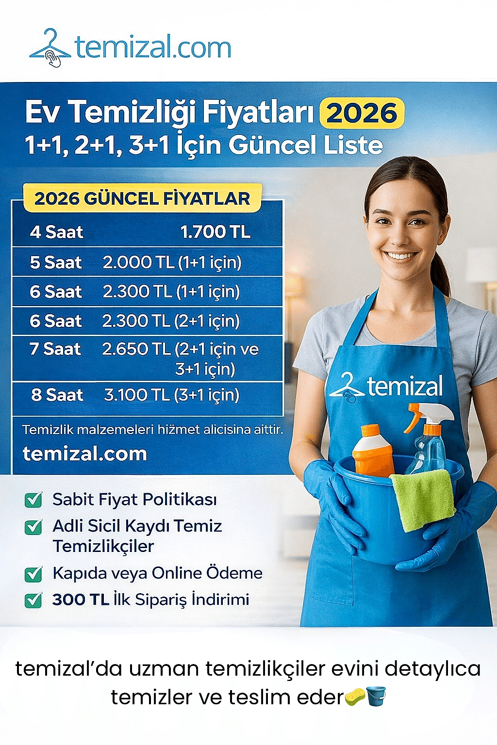 Ev Temizliği Fiyatları 2026: 1+1, 2+1, 3+1 İçin Güncel Liste
