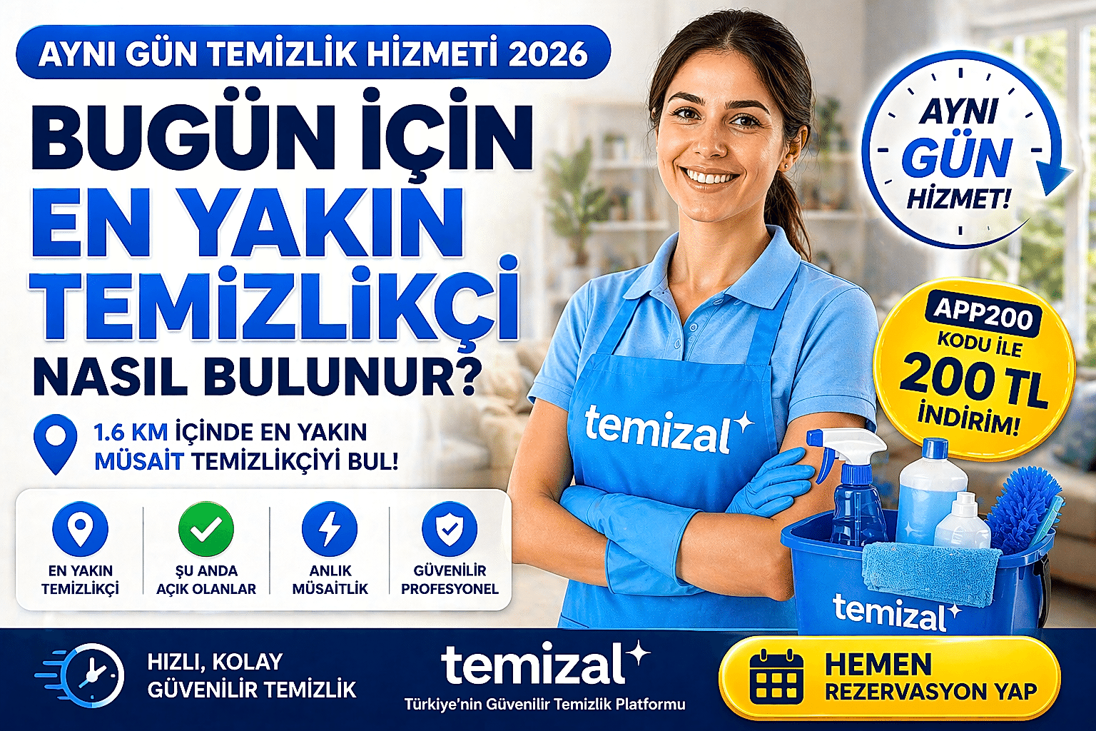 Aynı Gün Temizlik Hizmeti 2026 – Bugün İçin En Yakın Temizlikçi Nasıl Bulunur? | Temizal